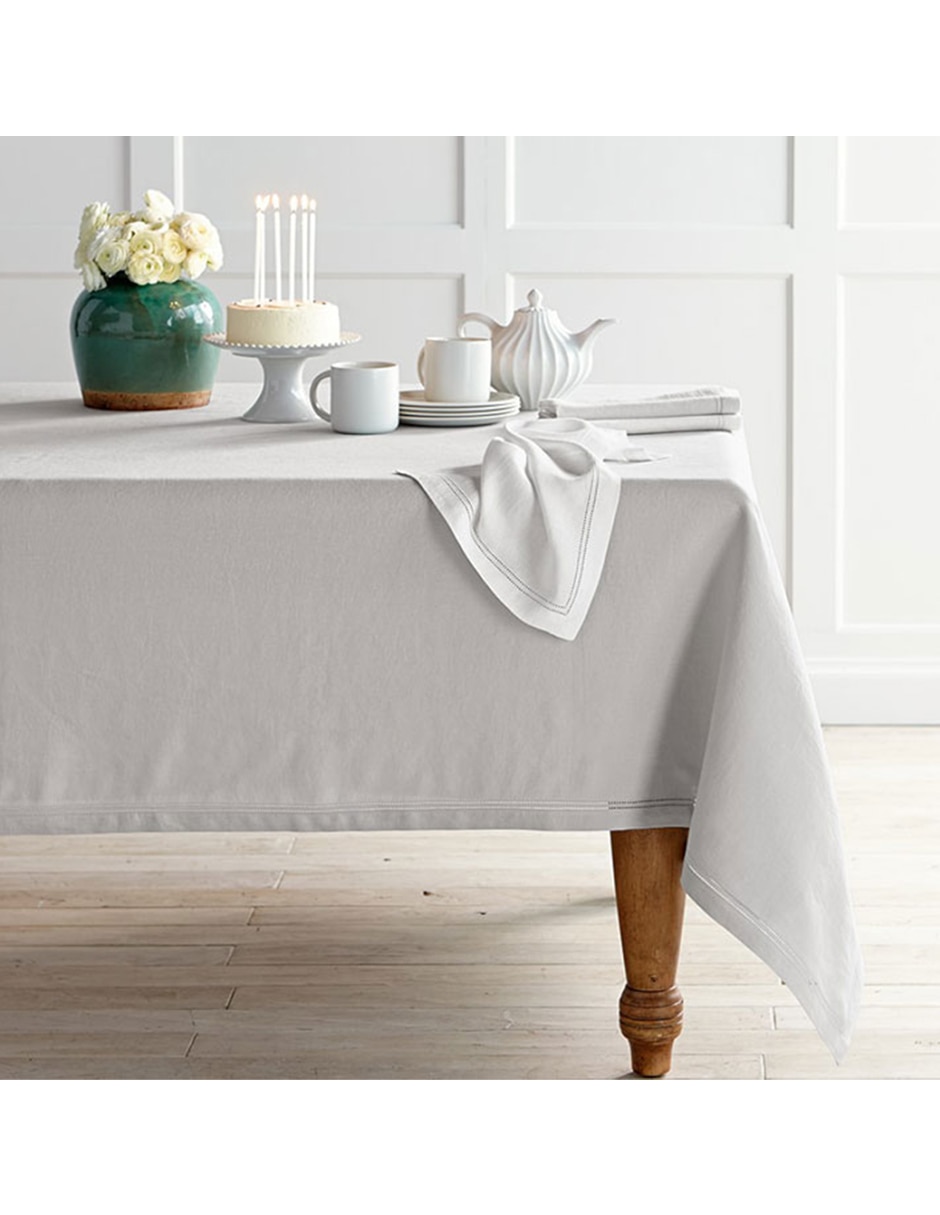 Mantel rectangular de lino Hemstitch 6