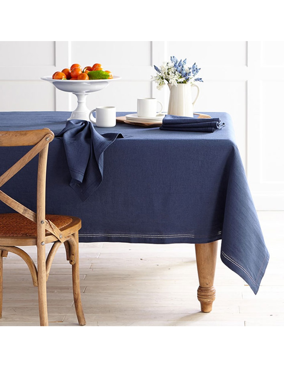 Mantel rectangular de lino Hemstitch 7