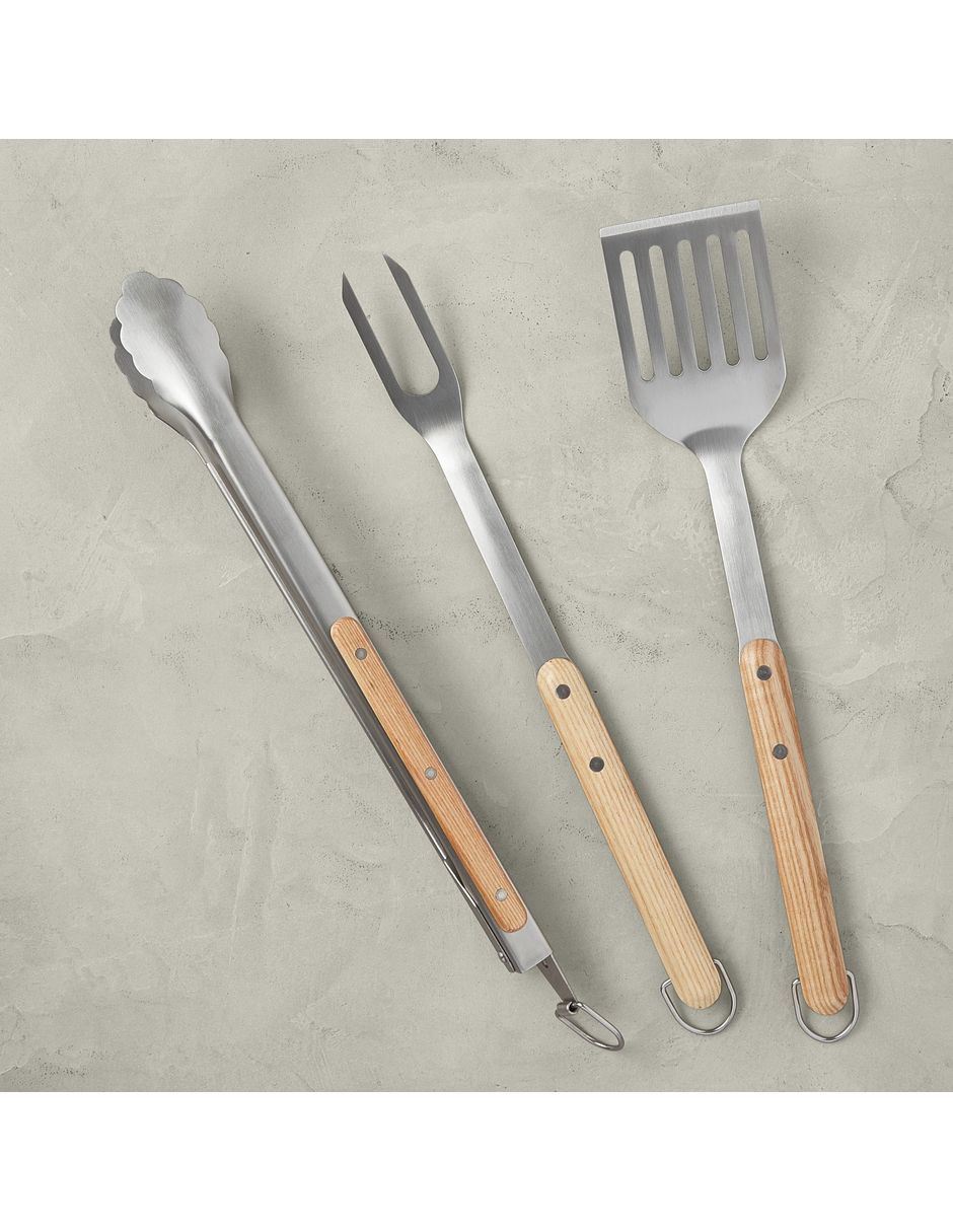 Set BBQ Ashwood de acero inoxidable para parrilladas