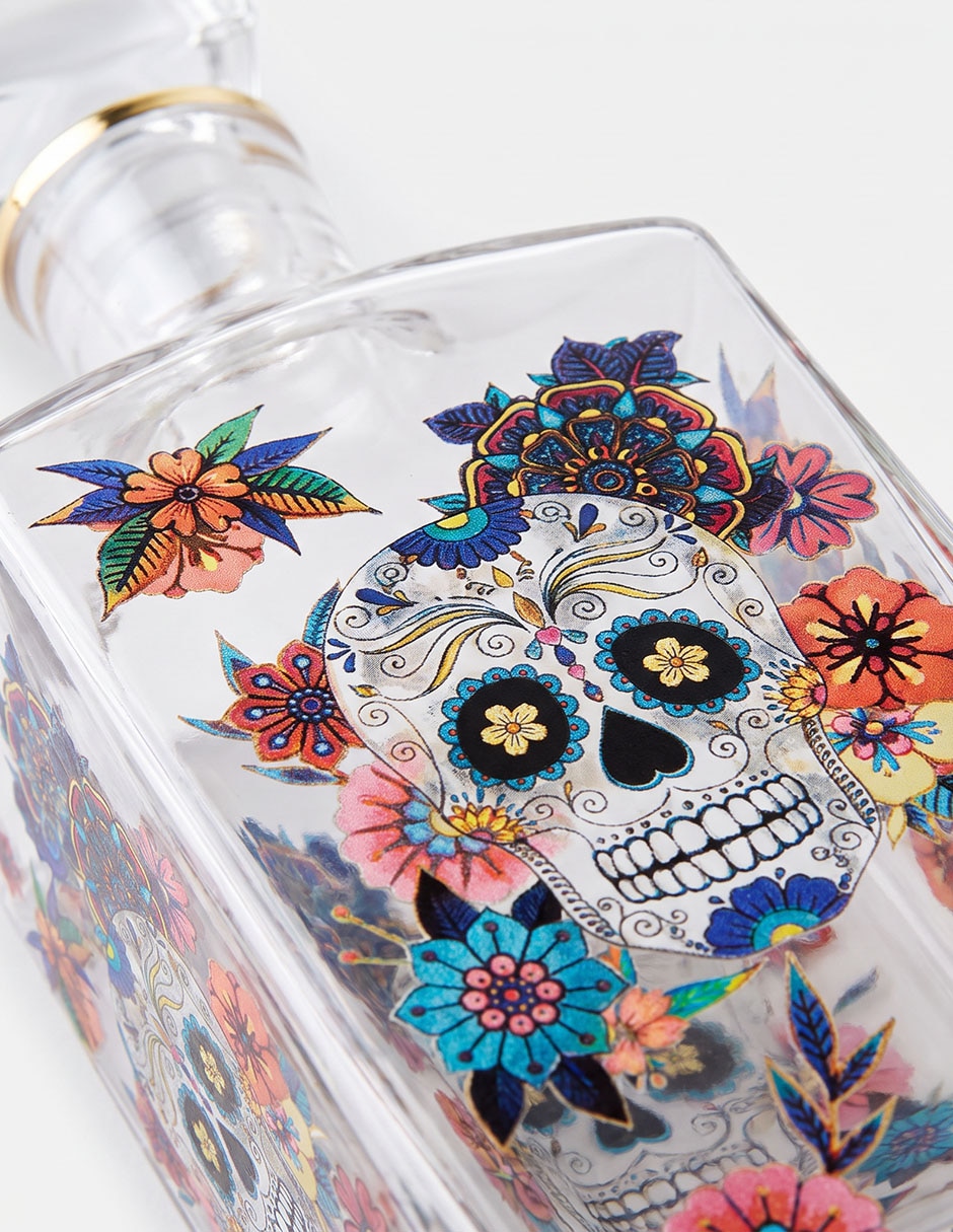 Decantador Día de Muertos de vidrio Decantador Día de Muertos de vidrio
