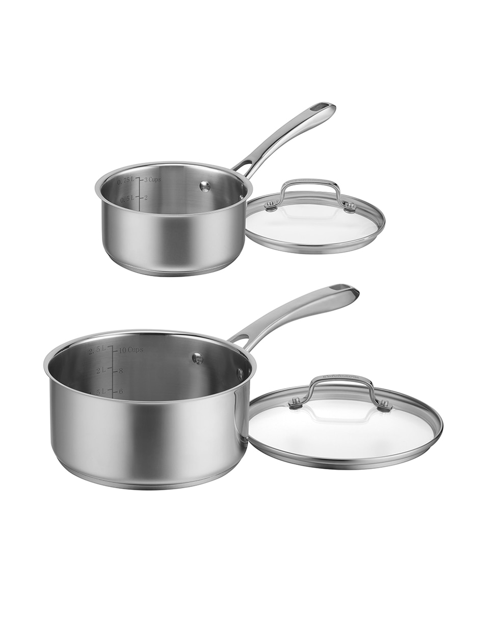 Set de sartenes con tapa de acero inoxidable 2 piezas