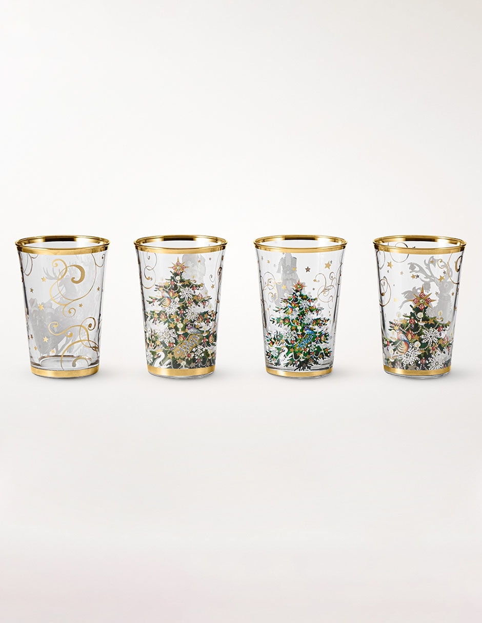 Set de vasos navideños para agua Twas the Night de vidrio con 4 piezas 2