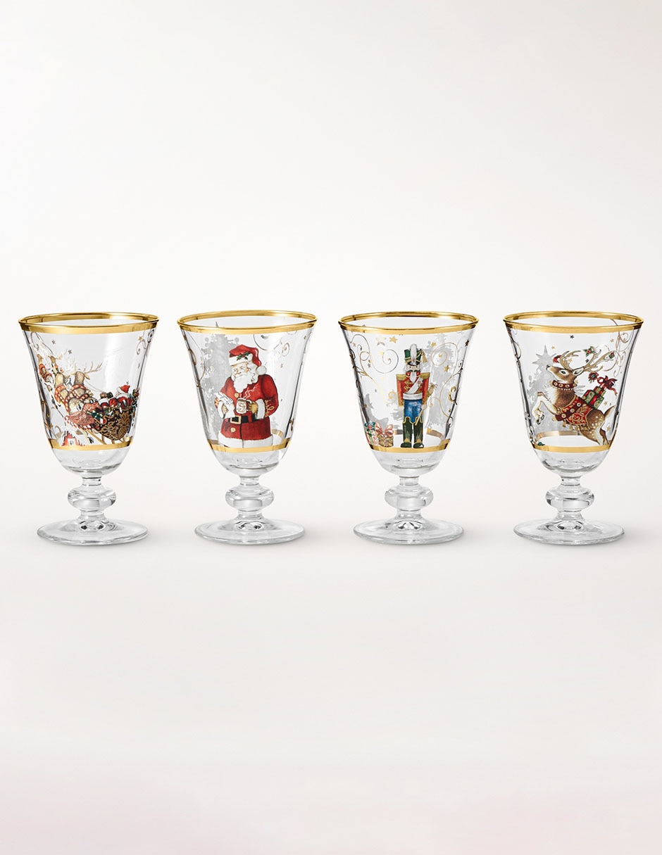 Set de copas navideñas para agua twas the night de vidrio con 4 piezas