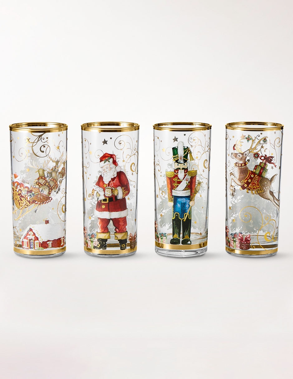 Set vaso navideño para agua Twas The Night de vidrio con 4 piezas