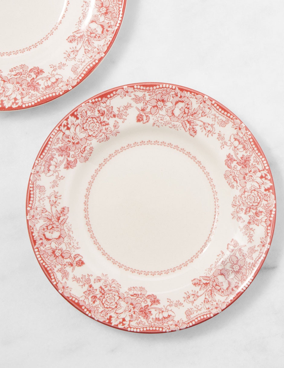 Set platos botana English Floral de porcelana 4 piezas