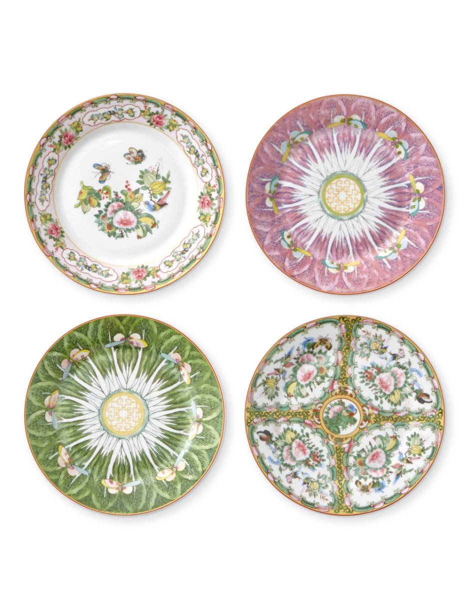 Set platos ensalada Famille Rose de porcelana 4 piezas