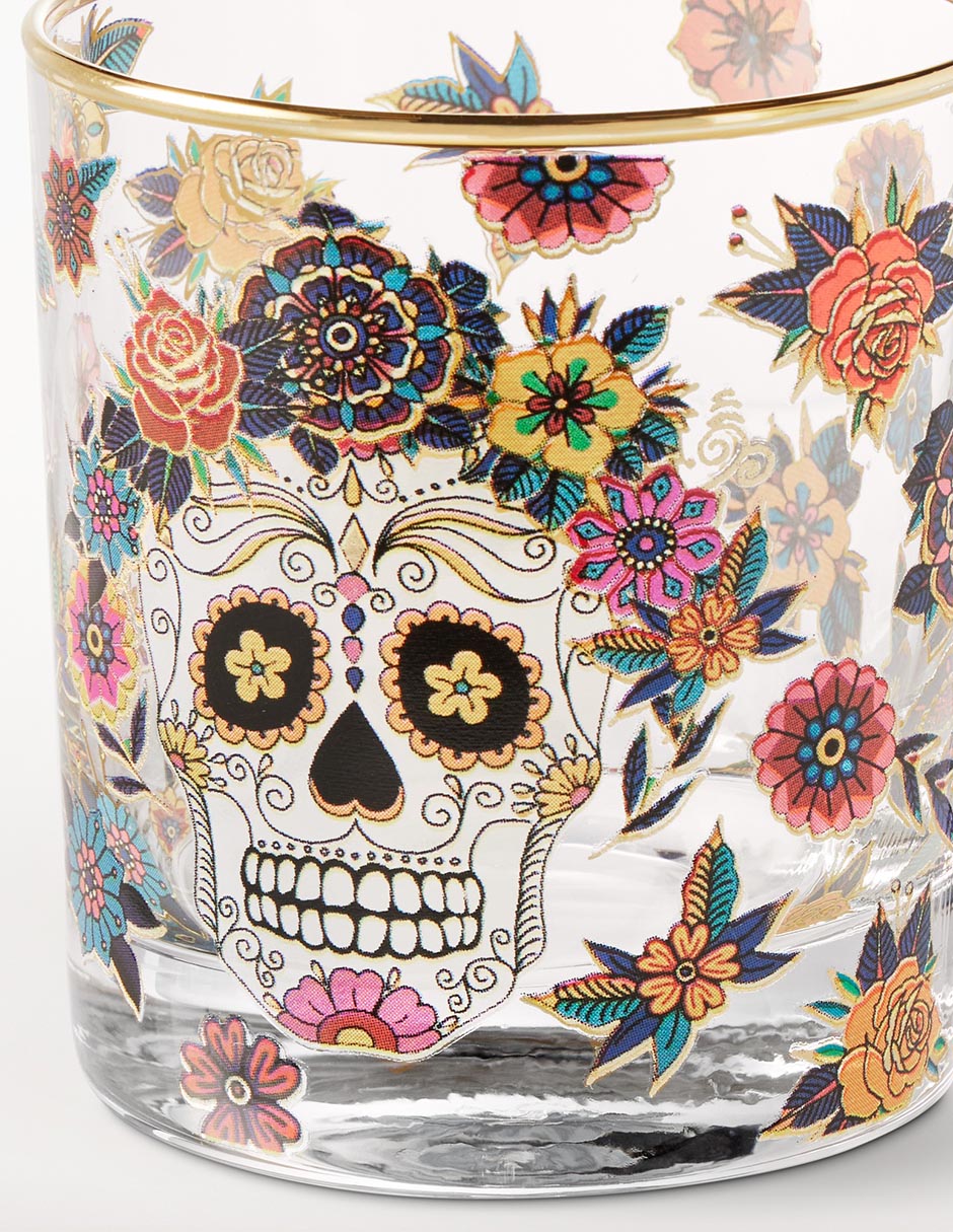 Set de vasos Old fashion Día de muertos de vidrio con 4 piezas 2