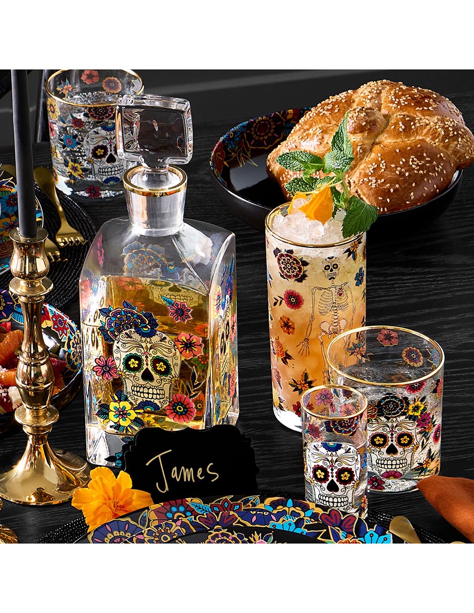 Set de vasos Old fashion Día de muertos de vidrio con 4 piezas 4