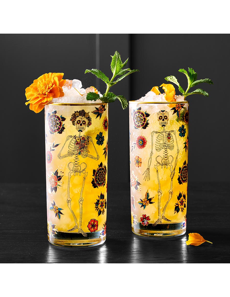 Set de vasos highball Día de muertos de vidrio con 4 piezas