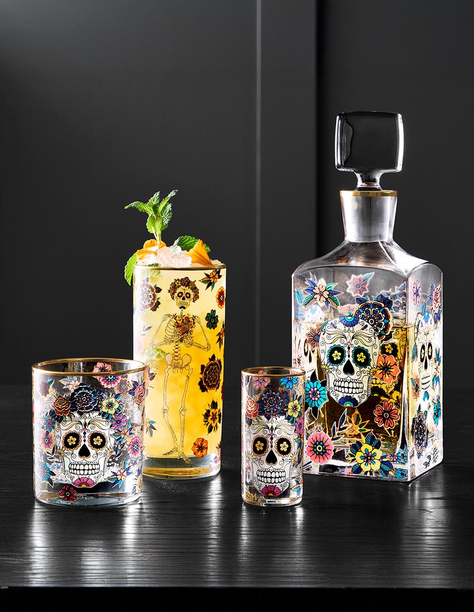 Set de vasos highball Día de muertos de vidrio con 4 piezas