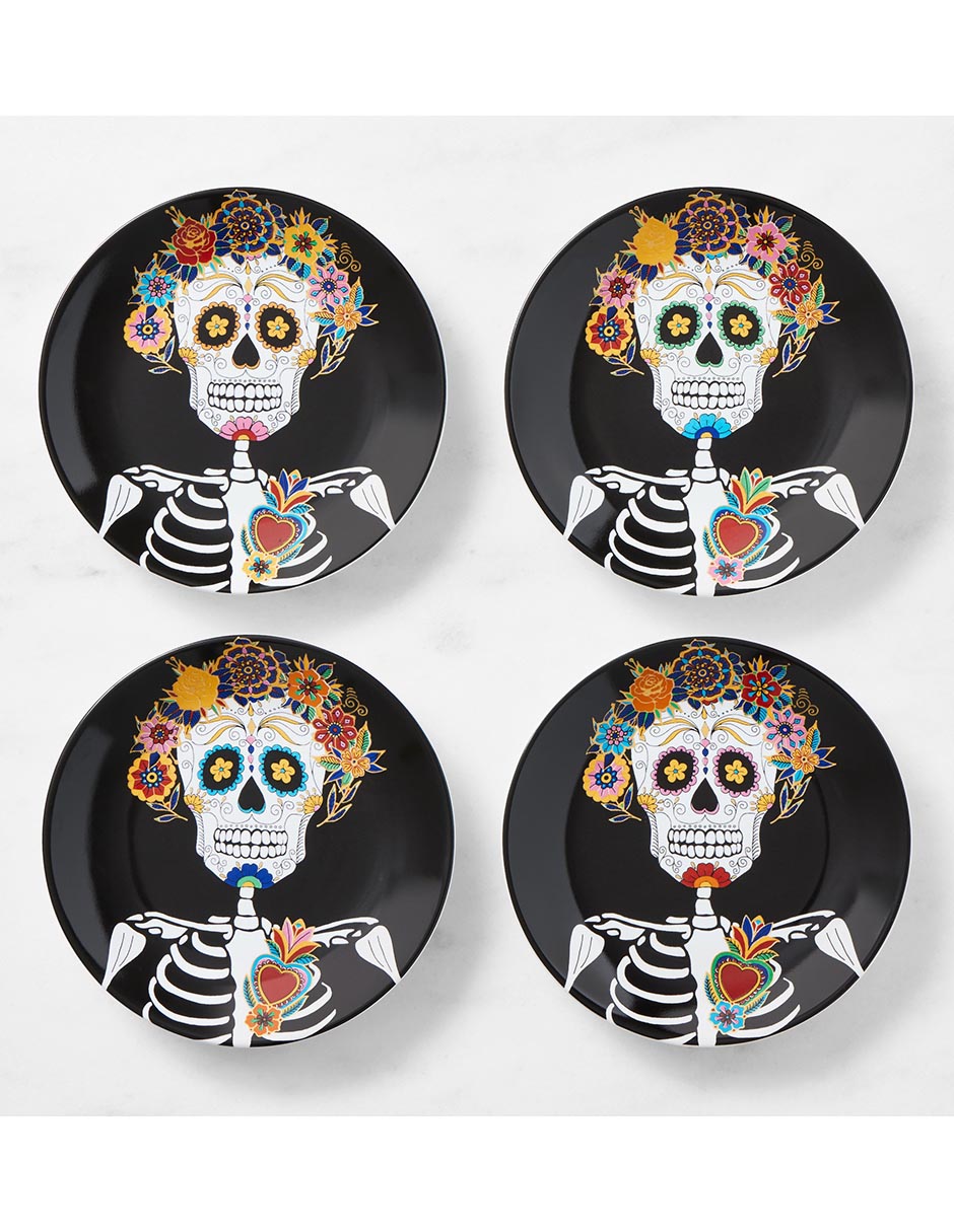 Set platos botana Día de Muertos de porcelana 4 piezas