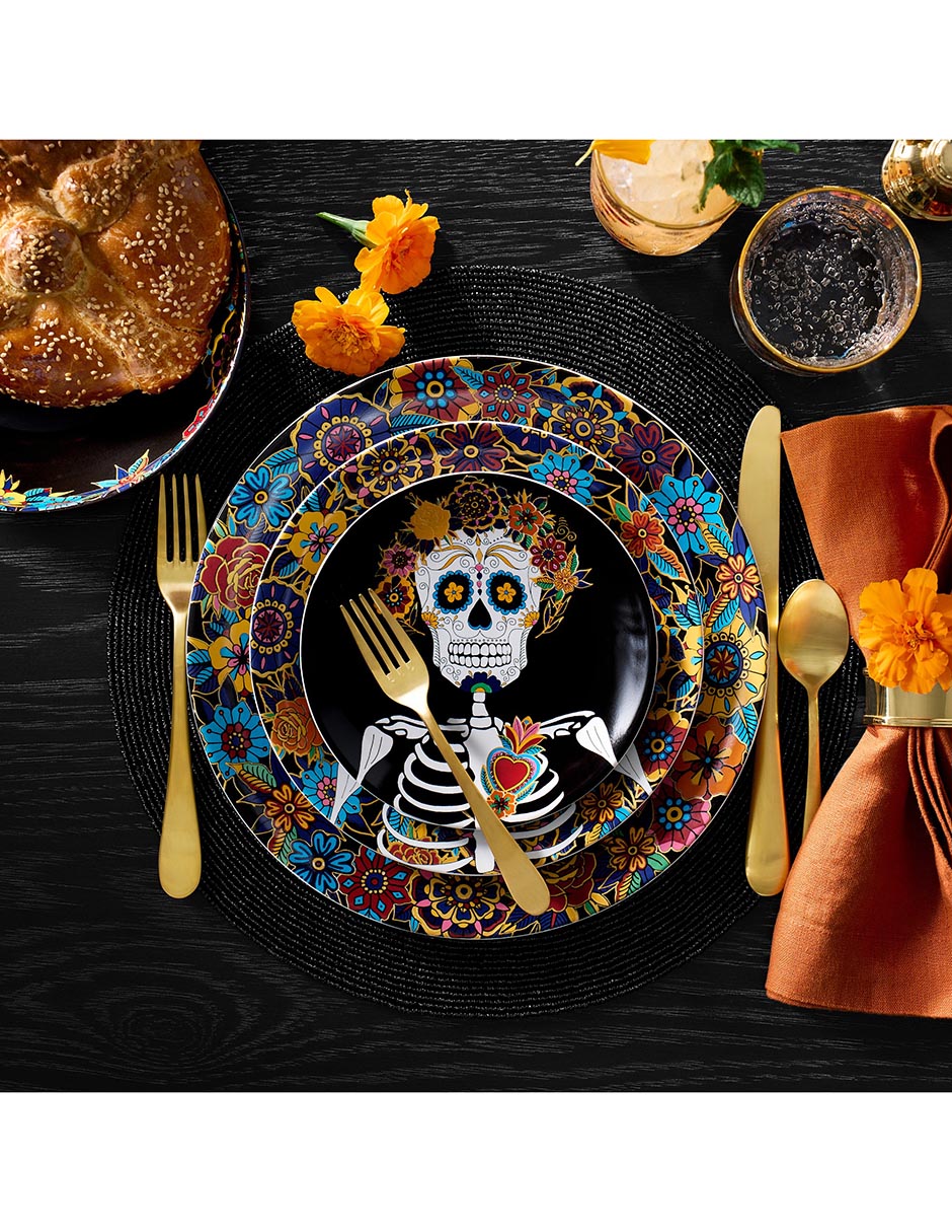 Set platos botana Día de Muertos de porcelana 4 piezas