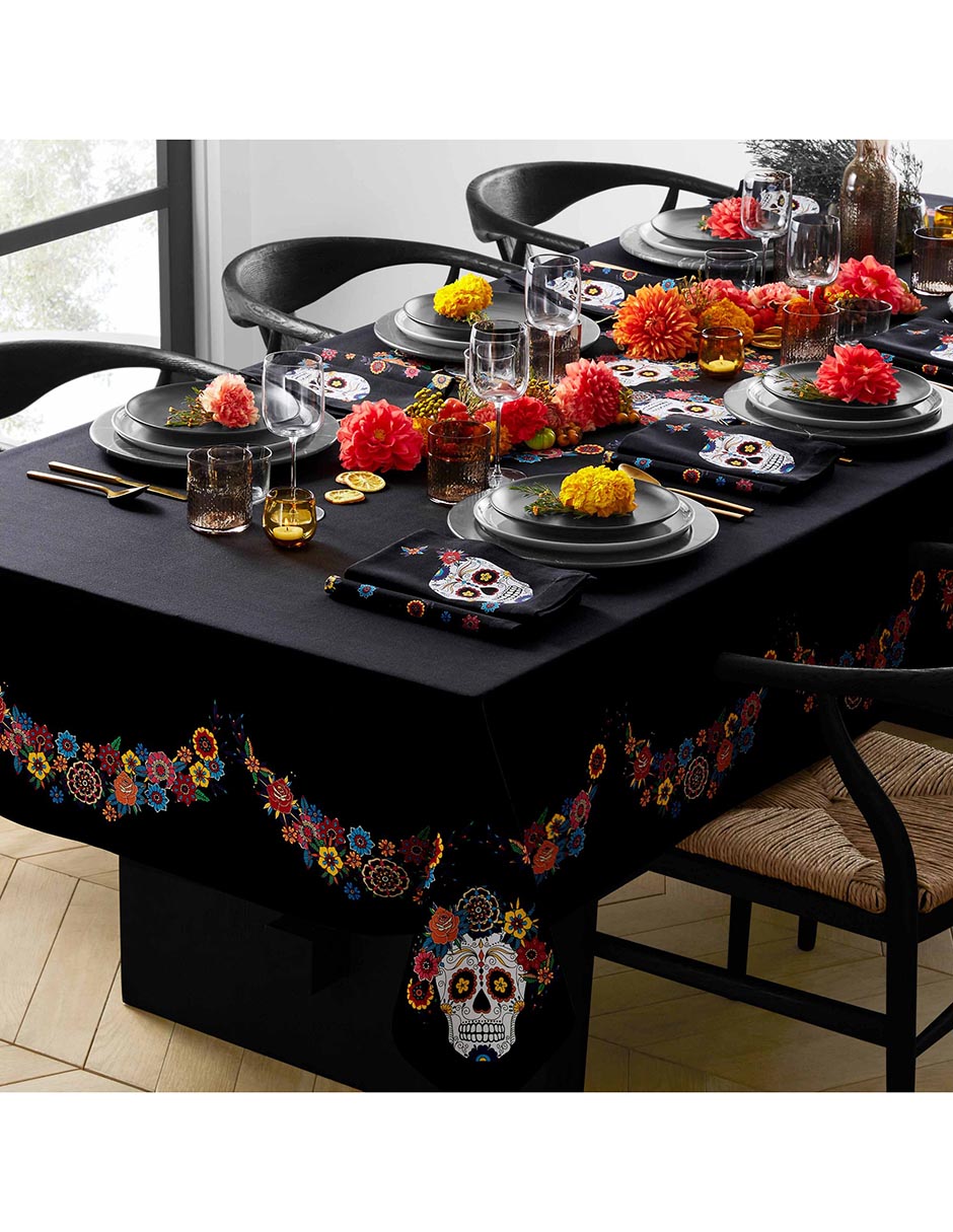 Mantel rectangular de algodón Día de Muertos