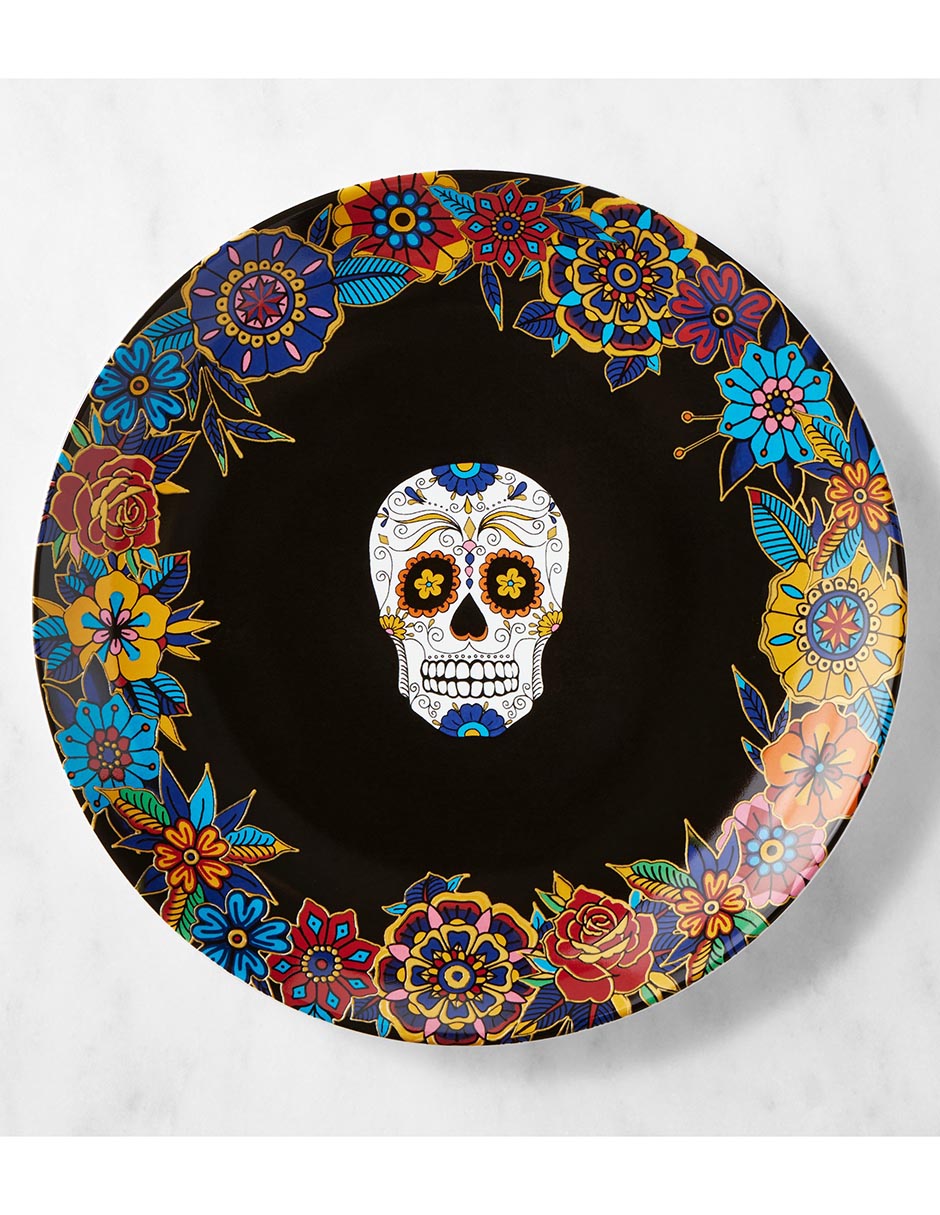 Set platos trinche Día de Muertos de porcelana 4 piezas