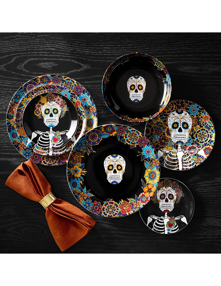 Set platos trinche Día de Muertos de porcelana 4 piezas