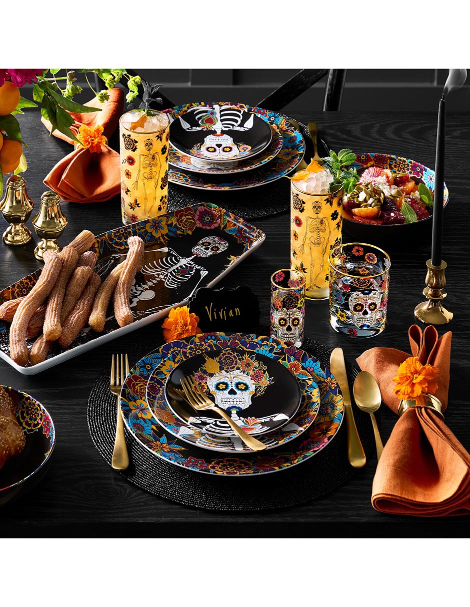 Set platos trinche Día de Muertos de porcelana 4 piezas