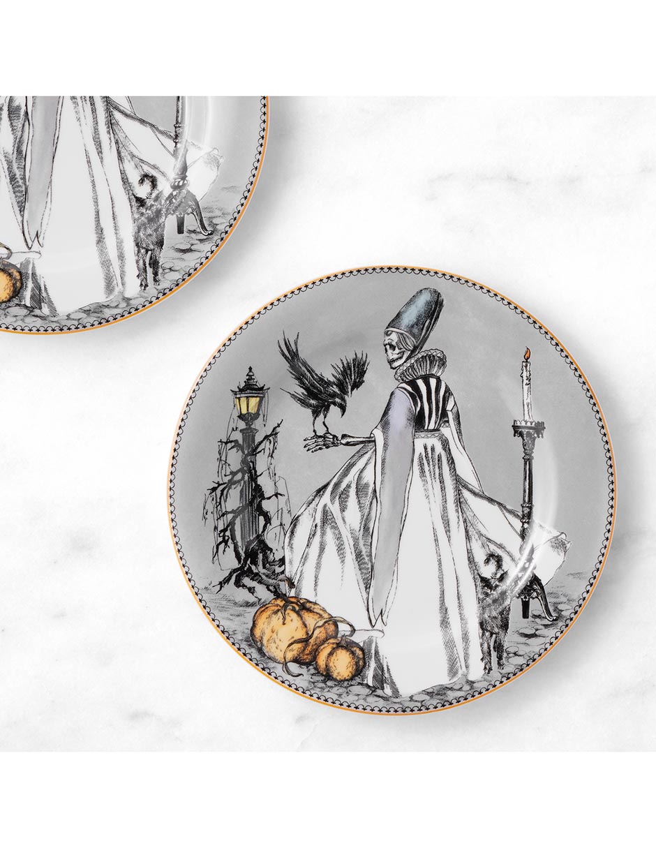 Set plato haunted hosts de porcelana 4 piezas