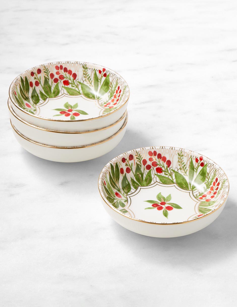 Set bowl navideño noel 4 piezas de porcelana