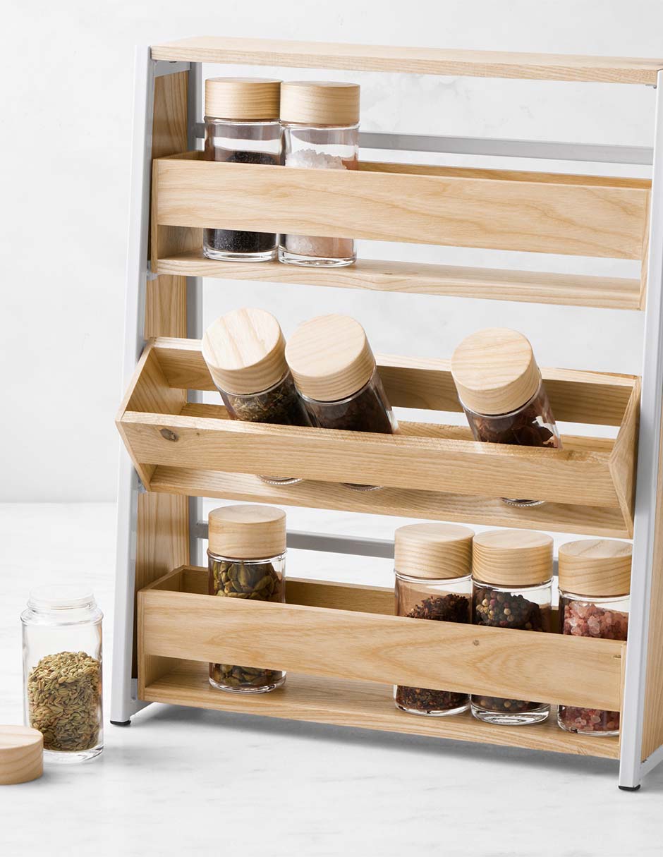 Organizador de especieros de madera fresno Organizador de especieros de madera fresno