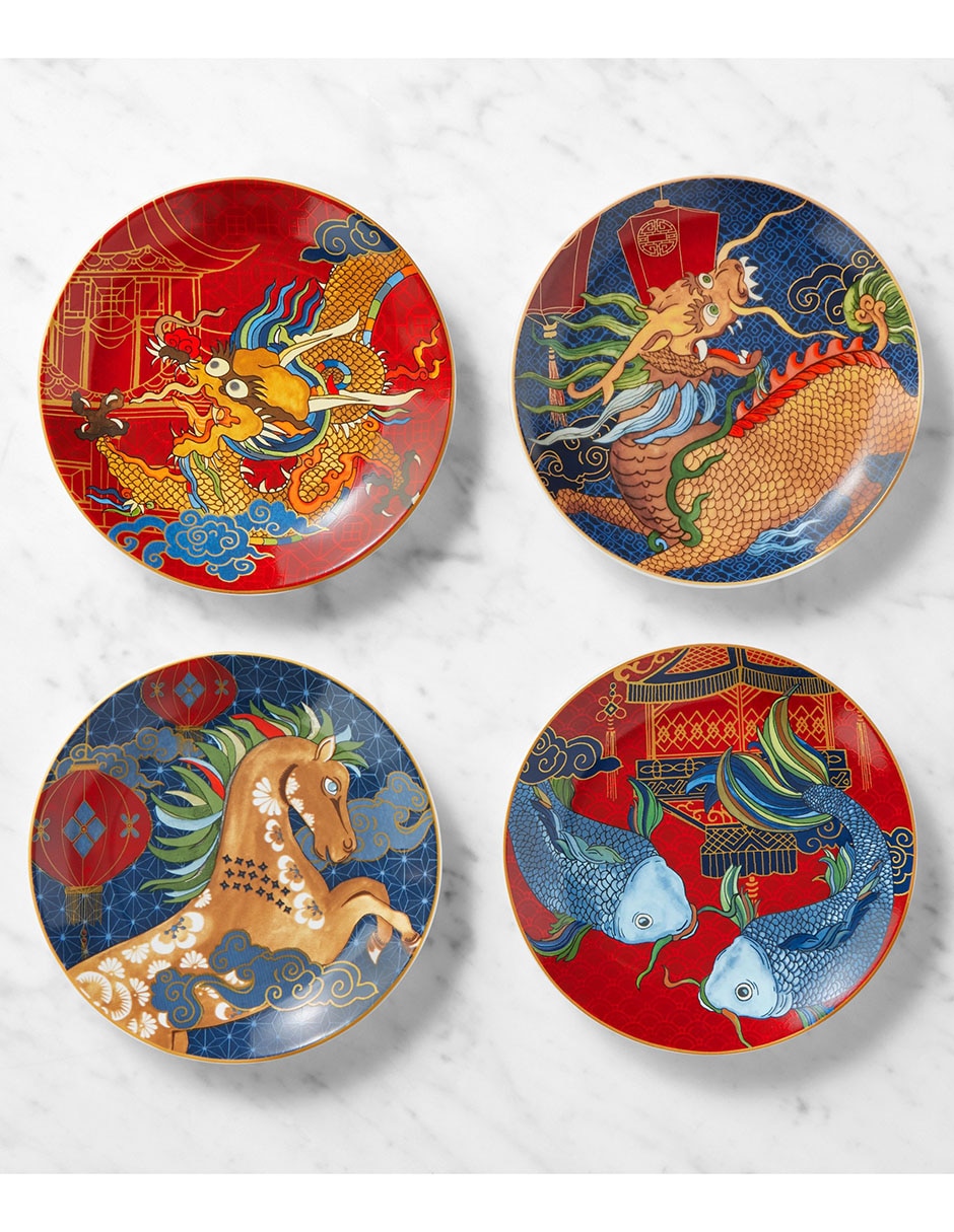 Set platos botana Lunar New Year de porcelana 4 piezas Set platos botana Lunar New Year de porcelana 4 piezas
