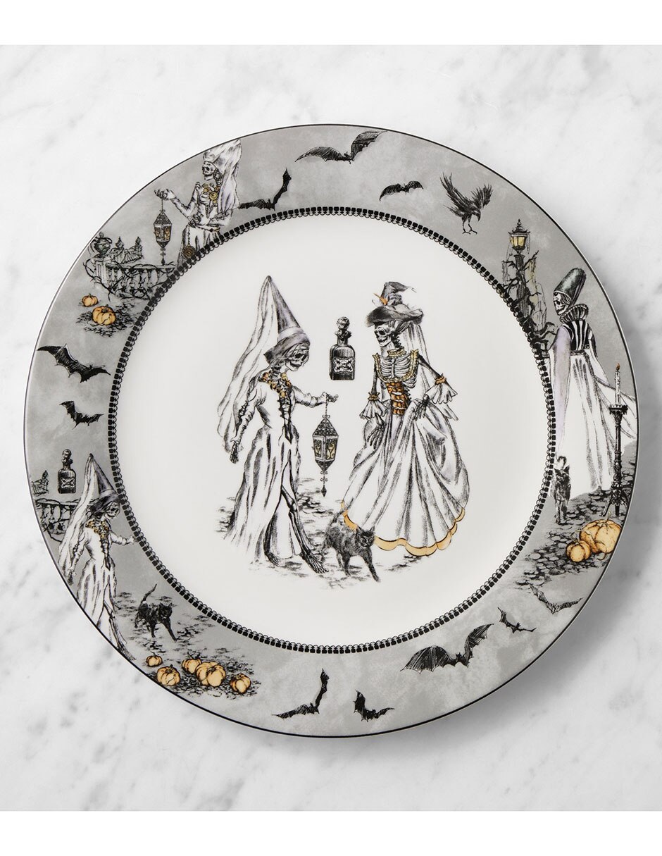 Set plato trinche haunted hosts de porcelana 4 piezas