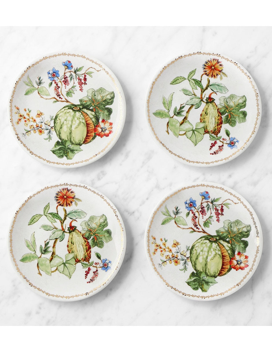 Set platos para aperitivos Wildwood Botanical de porcelana 4 piezas
