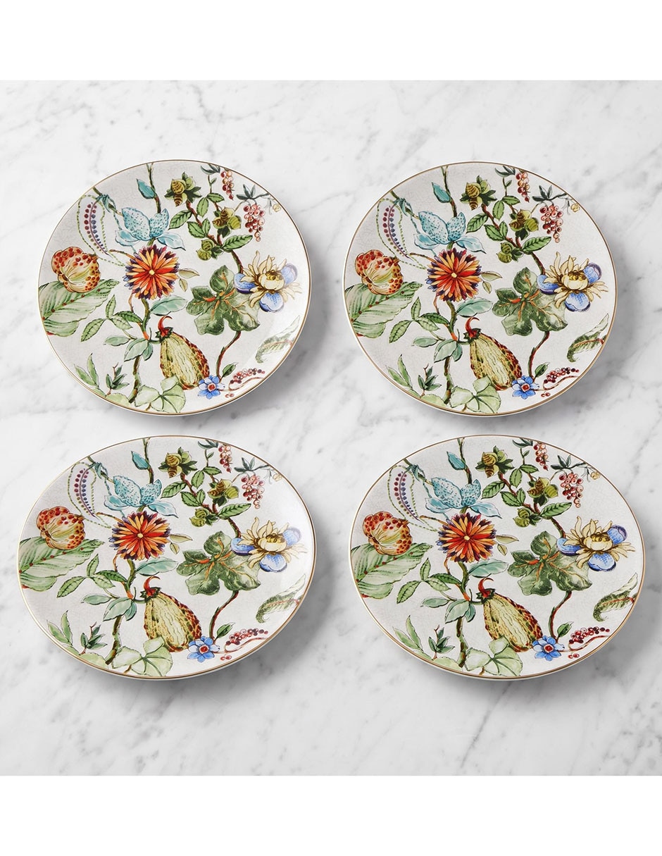 Set platos ensalada Wildwood Botanical de porcelana 4 piezas