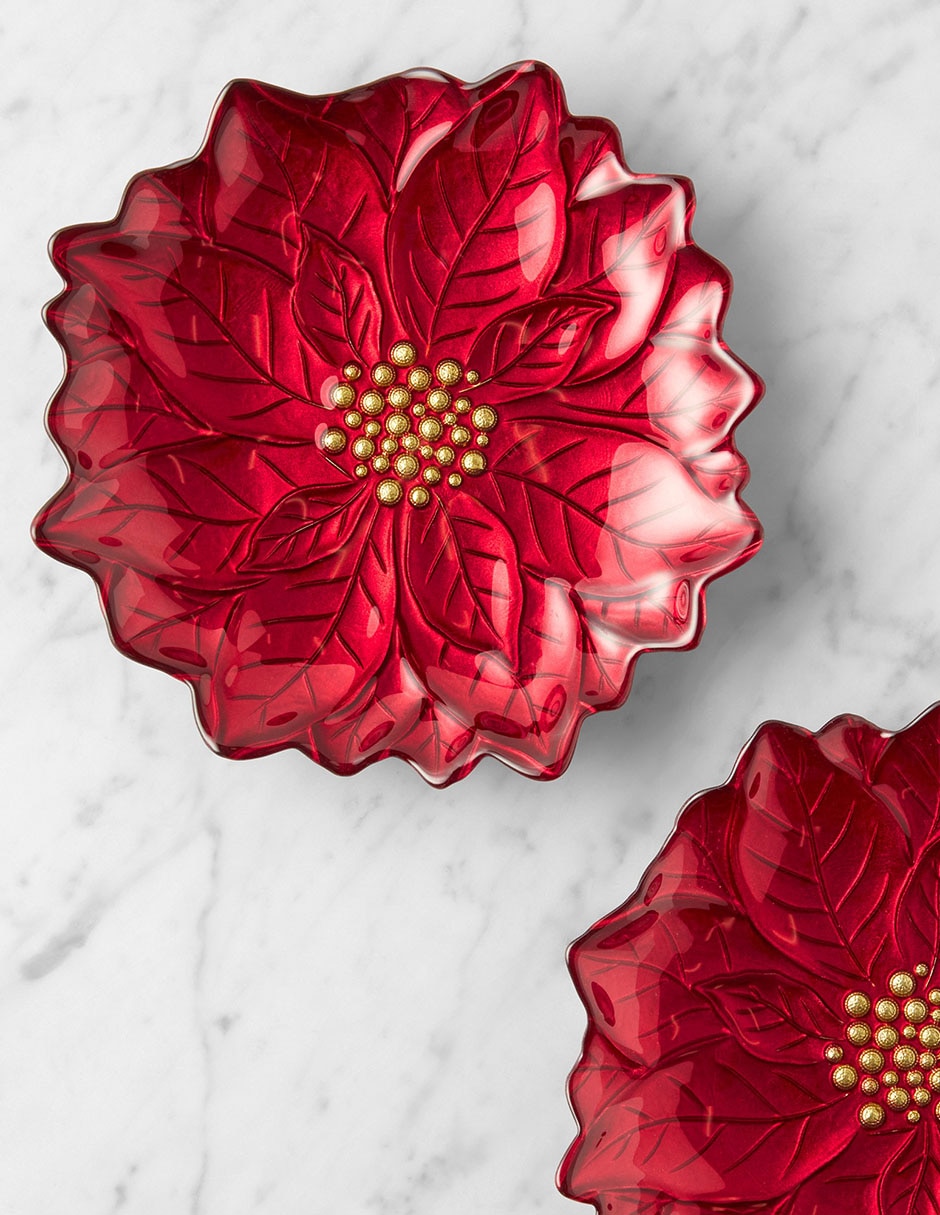 Set platos ensalada Poinsettia de vidrio 4 piezas