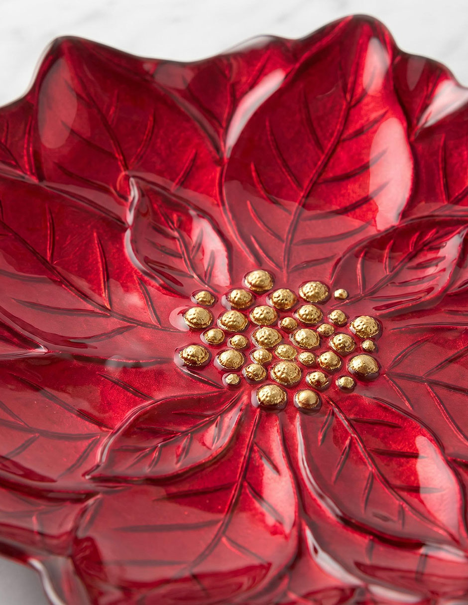Set platos ensalada Poinsettia de vidrio 4 piezas 3